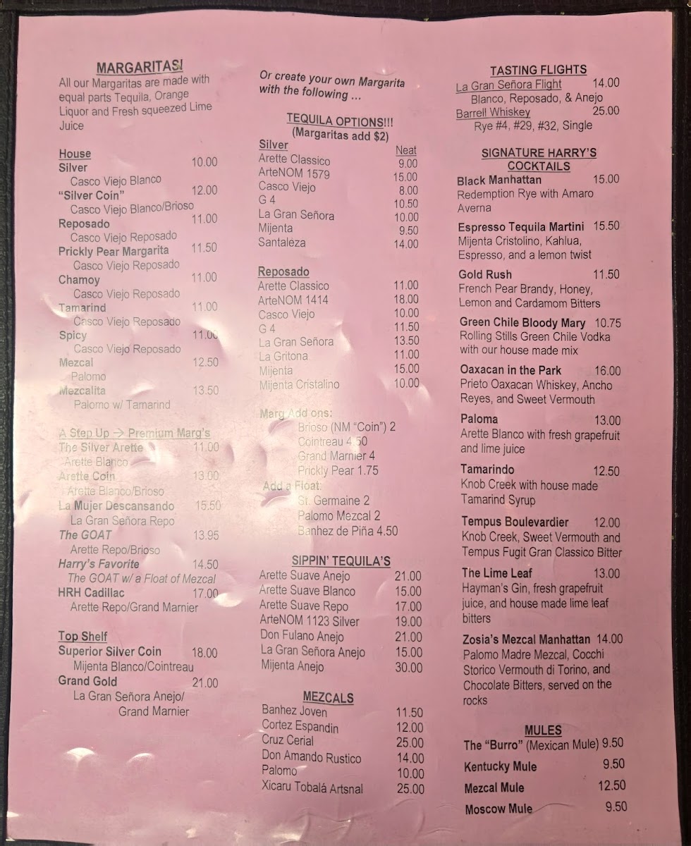 Harry's Roadhouse Menu - Image 1